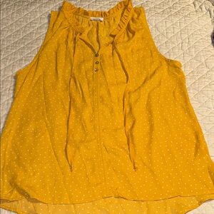 West K Sleeveless Ruffle Neck Polka Dot Tank Top - Mustard